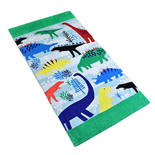 Baogaier Toalla de Playa, Toalla de Baño Personalizada Dinosaurio Verde, 80 x 160cm Algdón Grande Toalla de Deportes Manta de Playa para Infantil Niños Adultos Natacion Surf Regalo Vacaciones e Viajar