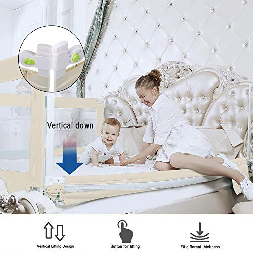 Barandillas de La Cama Barrera de Cama Portátil, Barrera de Cama de Seguridad para Niños Barandilla Cama Bebé con Patas Retráctiles Esquinas Redondeadas Seguras, Malla para Transparencia, Hierro