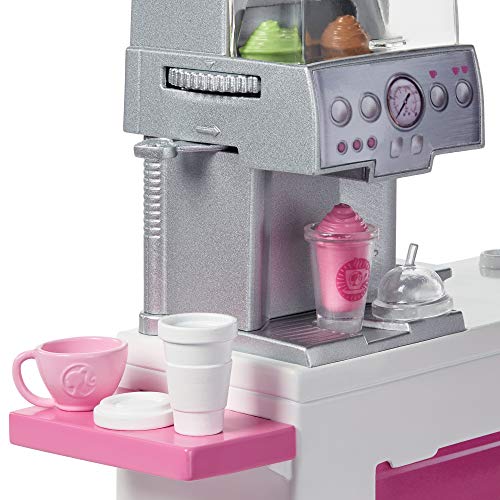 Barbie Cafetería Muñeca con accesorios y máquina para hacer café de juguete (Mattel GMW03)