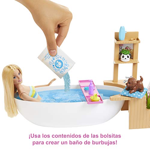 Barbie Muñeca Barbie y su Bañera de Burbujas, juguete regalo para niños y niñas (Mattel GJN32)