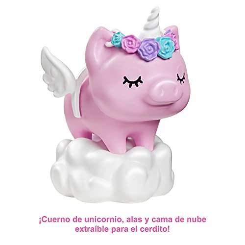 Barbie- Muñeca Extra 3 con un Mullido Abrigo de Peluche Rosa, una Mascota Mezcla de Unicornio y Cerdito (Mattel GRN28)