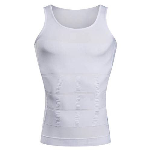 BaronHong Gynecomastia compresión Camisa Chaleco para Ocultar Hombre Boobs Moobs Adelgazamiento Mens Shapewear Aplastar Todo Abdomen (Blanco, S)