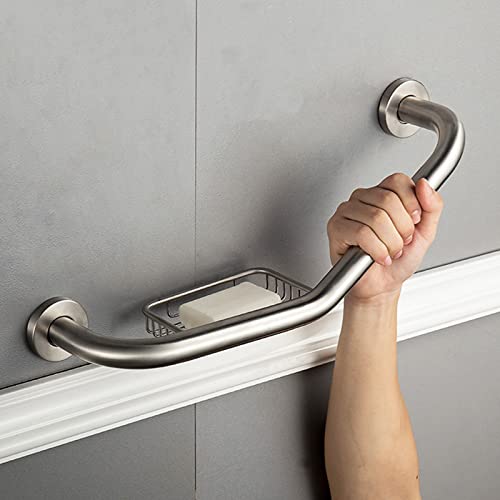 Barra Agarre Para BañO Acero Inoxidable,Antideslizante Ducha Agarre De Pared Manija,Barra De Agarre Para el Inodoro,Asidero De Seguridad, Con Jabonera,Asidero Para Bañera (46cm/18.1in)