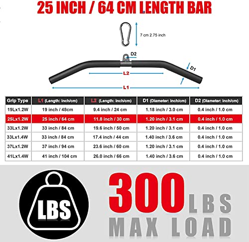 Barra de Tirar de Fitness LAT para Tríceps con Asas de Espuma, [48cm - 94cm] DIY Barra de Curva para Bíceps, Accesorio de Máquina de Cable para Levantamiento Profesional de Gimnasio en Casa (94cm)