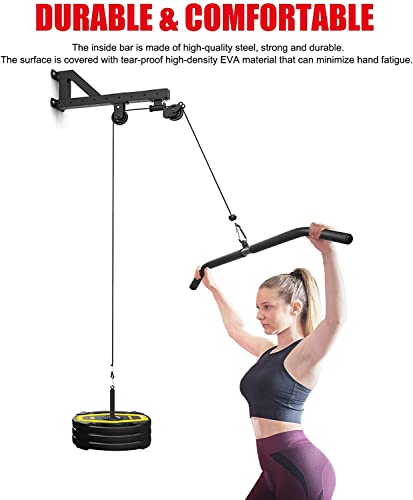 Barra de Tirar de Fitness LAT para Tríceps con Asas de Espuma, [48cm - 94cm] DIY Barra de Curva para Bíceps, Accesorio de Máquina de Cable para Levantamiento Profesional de Gimnasio en Casa (94cm)