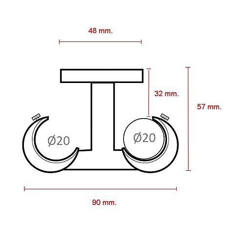 Barras de Cortina - Soporte Doble Barra Techo Estandar Acero INOX Diametro 20 Mm.