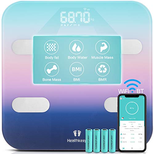 Báscula Grasa Corporal Báscula Baño Conexión WiFi y Bluetooth, Talla Grande Báscula Inteligente de Alta Precisión, Monitores de Composición Corporal con APP para Andriod y IOS Smartphone