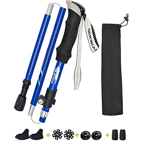 Bastones Trekking JINPXI, Baston de Senderismo Plegables 1 Pack, Longitud Ampliada 110-130cm, Bastones Trail Running Aluminio 7075 y Espuma EVA,Bastones Marcha Nordica para Caminar y Acampar Azul