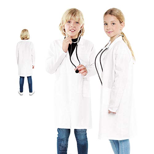 Bata Blanca Disfraz Médico Niña y Niño【Tallas Infantiles de 5 a 12 años】[Talla 10-12 años] | Bata Laboratorio Científico Doctor para Disfraz Carnaval Halloween Fiestas Disfraces