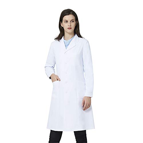 Bata de Laboratorio Blanca para Mujer, Bata de médico Profesional, Manga Larga, Ajuste clásico, 3 Bolsillos (Blanca, XL)