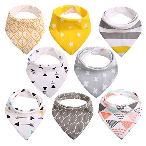 Bebé Babero Bandana Unisexo (8 Pieza) Triangular Niña Chica (3-24 meses) Algodón Suave Absorbente para Dentición Saliva Dribbles Fit Niños Recién Nacidos Con Adjustable Botón por Citétoile (Modelo 1)