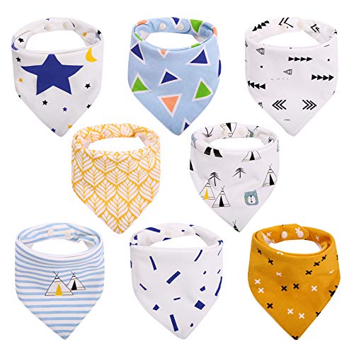 Bebé Babero Bandana Unisexo (8 Pieza) Triangular Niña Chica (3-24 meses) Algodón Suave Absorbente para Dentición Saliva Dribbles Fit Niños Recién Nacidos Con Adjustable Botón por Citétoile (Modelo 2)