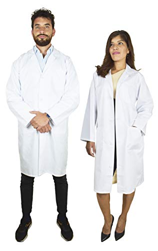 BeBright Bata Laboratorio Mujer y Hombre, Bata Blanca, Bata de Trabajo Medico, Revisar Cuadro de Medidas (XS)