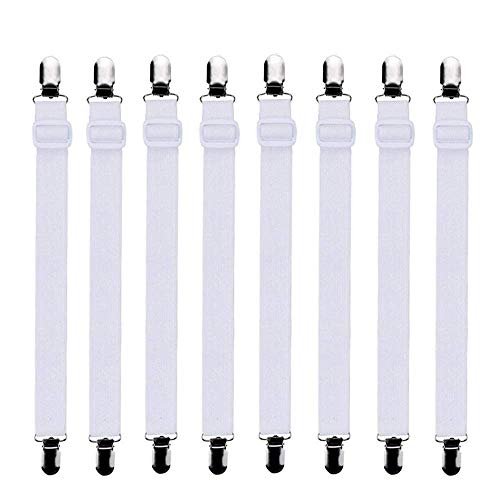 Bedecor - 8pcs(Extender 30-120 cm) Sujetadores de Hojas,Sujetadores de Tirantes Ajustables para sábanas o sofás,Blanco