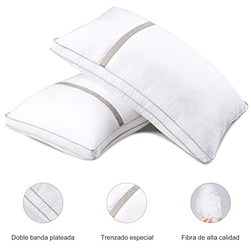 BedStory Almohadas Fibra con Relleno 3D Fibra Mantiene la Forma Almohadas Antiácaros para de Cama Almohadas para Hoteles Pack de 2 (45x90cm, Gris)