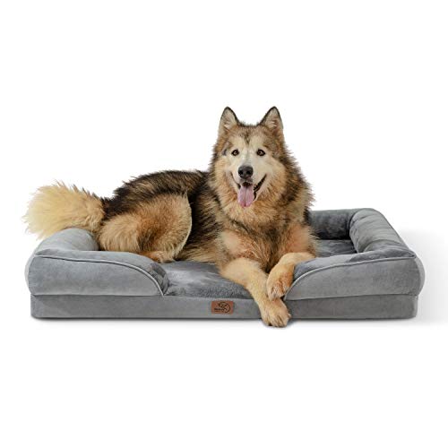 Bedsure Sofá Perro Ortopédica Extra Grande - Cama Perro Viscoelastica y Lavable, Colchon Perro con Funda Desenfundable y Forro Impermeable, Gris, XL