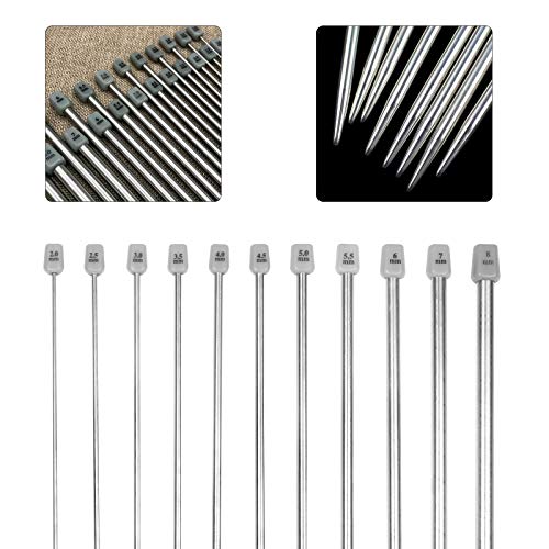 BELIOF 22 pcs Agujas de Tejer de Acero Inoxidable Herramientas de Agujas de Tejer Juego de Agujas Rectas de Tejer con Bolsa para Bufanda Suéter 2mm - 8mm Accesorios de Tejido Kit de Artesanía