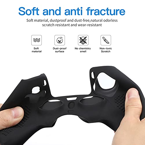 Benazcap Accesorios de Silicona para PS5 DualSense, Controlador PS5 Skin x 1, con Agarre de Pulgar x 10, Compatible con estación de Carga Oficial, Color Negro