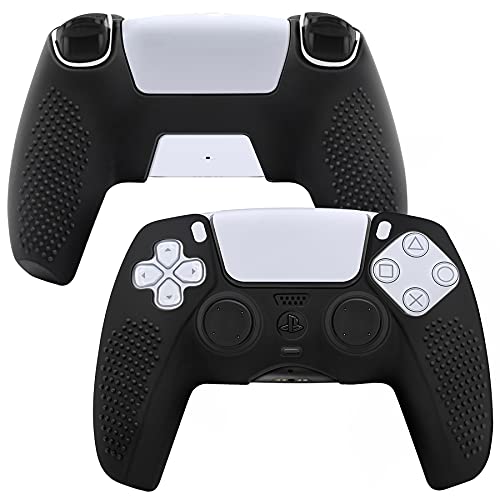 Benazcap Accesorios de Silicona para PS5 DualSense, Controlador PS5 Skin x 1, con Agarre de Pulgar x 10, Compatible con estación de Carga Oficial, Color Negro