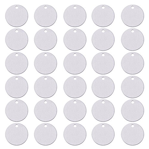 BENECREAT 30 PCS Colgante de Pulsera en Blanco Etiqueta de Estampación de Aluminio para Manualidad de Joyería Colgante Etiqueta para Perro - 30 mm, Forma Redonda