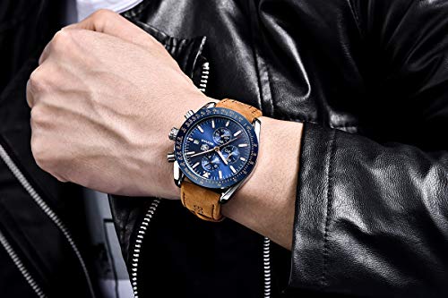 BENYAR Reloj cronógrafo para Hombre Movimiento de Cuarzo Correa de Cuero Fashion Business Sports Watch 30M Impermeable Elegante Regalo de los Hombres