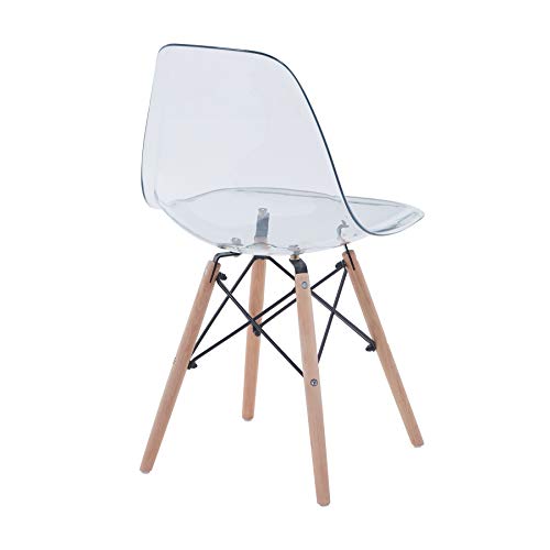 BenyLed Juego de 4 Sillas de Comedor de Acrílico Escandinavo Transparente con Patas de Madera de Haya Maciza (Blanco Transparente)