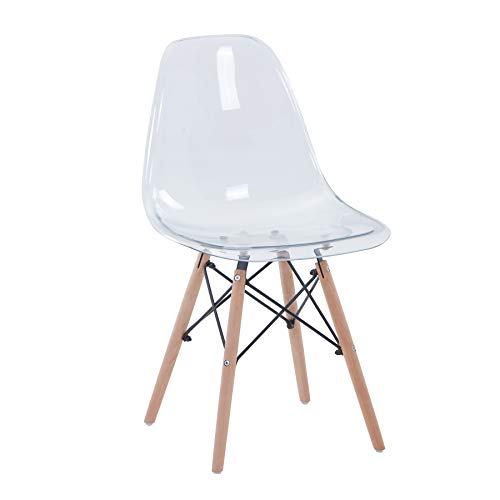 BenyLed Juego de 4 Sillas de Comedor de Acrílico Escandinavo Transparente con Patas de Madera de Haya Maciza (Blanco Transparente)