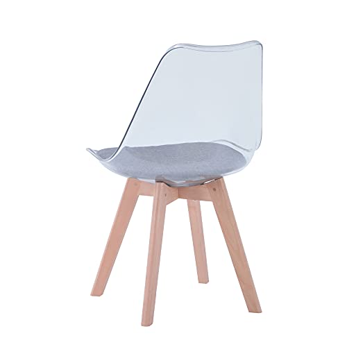 BenyLed Juego de 4 sillas de Comedor de Estilo escandinavo, sillas Laterales de acrílico Transparente de diseño Retro, Silla de Cristal con cojín de Asiento de Lino (Gris)