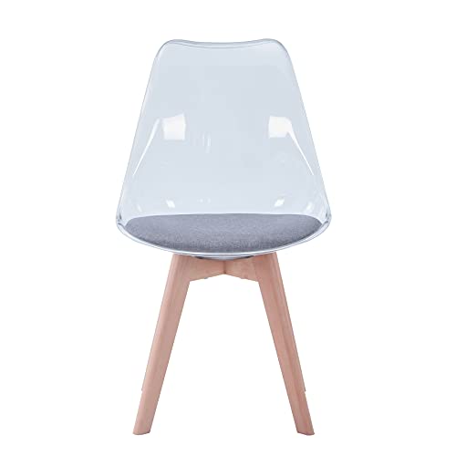 BenyLed Juego de 4 sillas de Comedor de Estilo escandinavo, sillas Laterales de acrílico Transparente de diseño Retro, Silla de Cristal con cojín de Asiento de Lino (Gris)