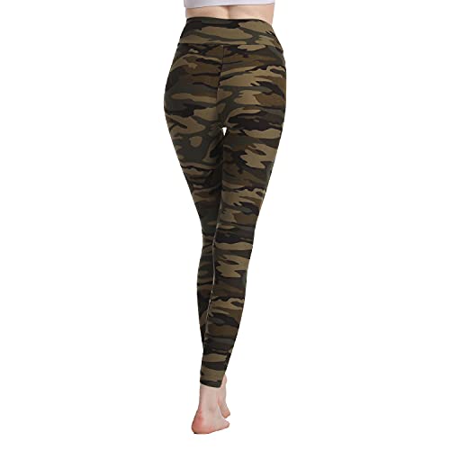 BESIDE STAR 2 Piezas Leggings hasta el Tobillo Medias de Yoga Clásicas para Mujer Pantalones Deportivos con patrón de Camuflaje para Mujer Muchos tamaños Verde M