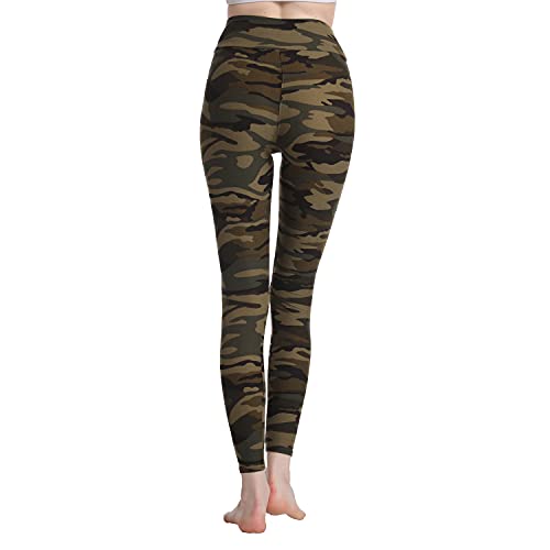 BESIDE STAR 2 Piezas Leggings hasta el Tobillo Medias de Yoga Clásicas para Mujer Pantalones Deportivos con patrón de Camuflaje para Mujer Muchos tamaños Verde M