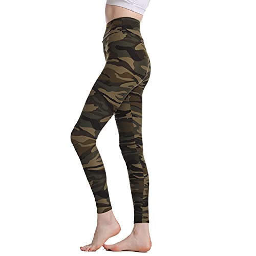 BESIDE STAR 2 Piezas Leggings hasta el Tobillo Medias de Yoga Clásicas para Mujer Pantalones Deportivos con patrón de Camuflaje para Mujer Muchos tamaños Verde M