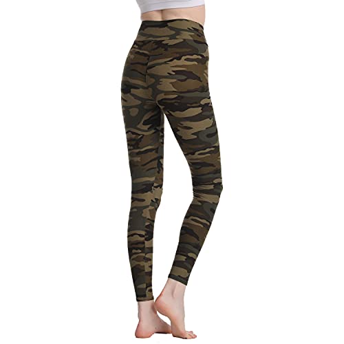 BESIDE STAR 2 Piezas Leggings hasta el Tobillo Medias de Yoga Clásicas para Mujer Pantalones Deportivos con patrón de Camuflaje para Mujer Muchos tamaños Verde M