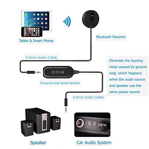 Besign BK01 Receptor Bluetooth Kit de Coche Manos Libres, Adaptador Bluetooth con Conector de Entrada Auxiliar (3.5 mm), Base Magnética y Aislador de Reducción de Ruido para Sistema de Audio de Coche