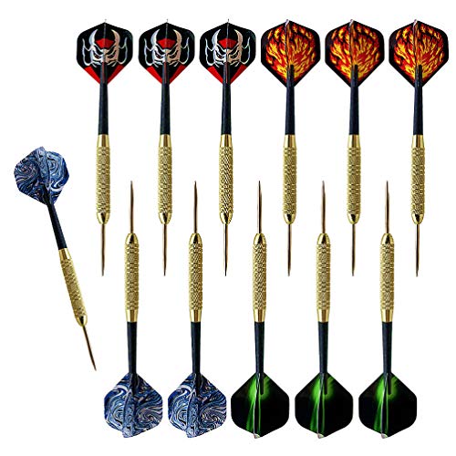 BESPORTBLE Juego de Dardos de Punta de Acero Profesional de 12 Piezas Juego de Dardos Ligeros Pin de Dardos Premium Dardos de Aguja con Varilla de Vidrio Esmerilado (19G de Colores)