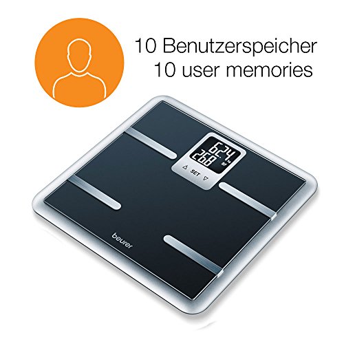 Beurer BG40 - Báscula de baño diagnóstica de vidrio, pantalla LCD en 2 líneas, color negro