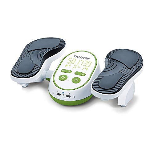 Beurer FM250 Aparato de masaje ems para pies y piernas, promueve la circulación y relaja la tensión muscular, 6 electrodos, 2 canales, temporizador, color blanco verde