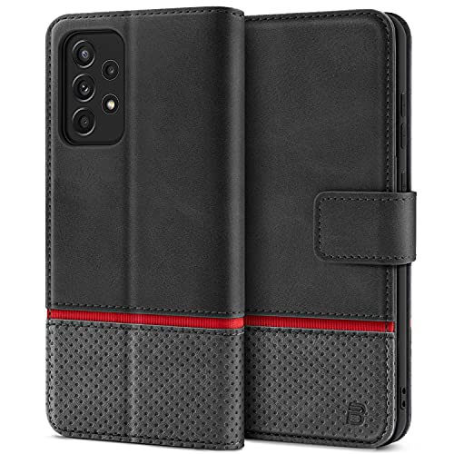 BEZ Funda Samsung A52, Funda Samsung A52S 5G, Carcasa para Samsung Galaxy A52 5G / 4G, Estuche Flip Cover Protector en Cuero de Poliuretano con portatarjetas, Kick Stand, Cierre magnético, Gris