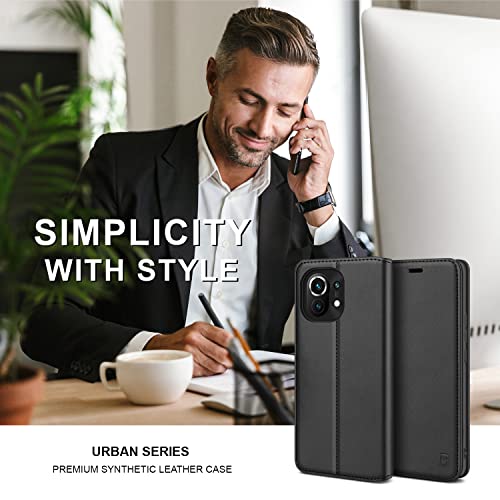 BEZ Funda Xiaomi Mi 11, Carcasa Compatible para Xiaomi Mi 11 Libro de Cuero con Tapa y Cartera, Cover Protectora con Ranura para Tarjetas y Billetera, Cierre Magnético, Negro