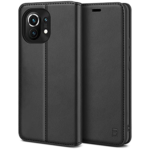 BEZ Funda Xiaomi Mi 11, Carcasa Compatible para Xiaomi Mi 11 Libro de Cuero con Tapa y Cartera, Cover Protectora con Ranura para Tarjetas y Billetera, Cierre Magnético, Negro