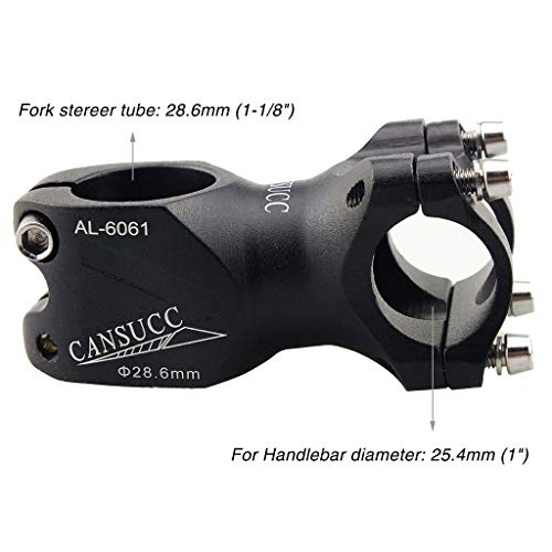 Bike Stem 25.4 × 60 mm fomtor montaña bicicleta manillar elevador de tallo Adecuado para Ciclismo de carretera mtb bmx (negro, aleación de aluminio)