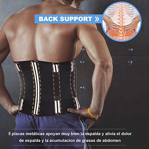 Bingrong Faja Deporte Entrenador de Cintura Entrenador Faja Reductora Faja de Fitness Neopreno Cintura Fajas Deportivas Lumbar Hombre Velcro (Negro, Medium)