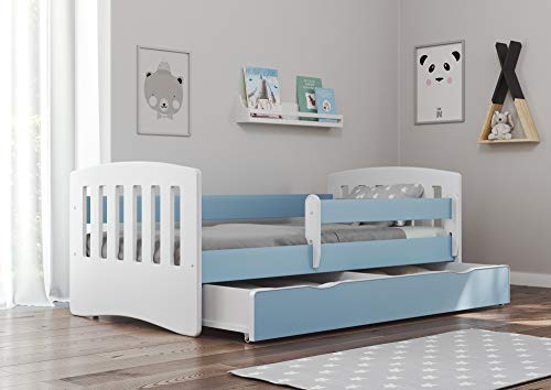 Bjird Cama Infantil 160x80 Cama para Niños con Barrera de protección contra caídas. cajones extraíbles y Base de Listones para niñas y niños - Azul 80 x 160 cm