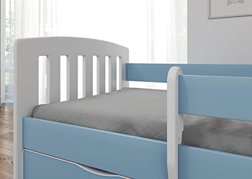 Bjird Cama Infantil 160x80 Cama para Niños con Barrera de protección contra caídas. cajones extraíbles y Base de Listones para niñas y niños - Azul 80 x 160 cm