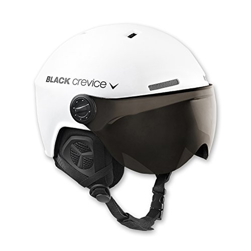 BLACK CREVICE Casco de esquí Gstaad I Casco de esquí con Visera I para Hombres y Mujeres I Casco de ski de policarbonato I Casco Transpirable I Talla Ajustable (Blanco, M/L)