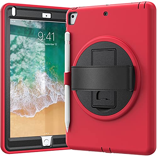 BlinkCat Funda para iPad 9.7 2018 (6th Gen) / 2017 (5th Gen), iPad Pro 9.7, iPad Air 2 & 1 Pesado Deber Anti-Caída Cubierta Protectora con Kickstand Incorporado + Correa Mano+ Portalápices - Rojo