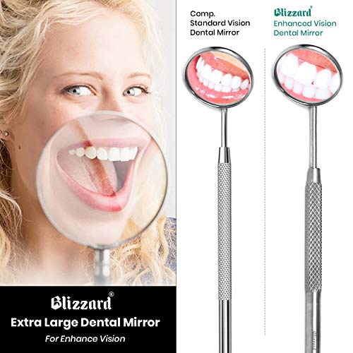 Blizzard - Kit Limpieza Dental 5pzs, Espejo, Pinza Bucal, Raspador de Hoz, Raspador de Sarro y Cincel de Doble Punta - Herramientas de Higiene Bucal de Forjado Alemán para Uso Profesional