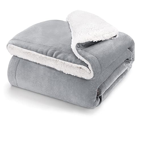 Blumtal Mantas para Sofá Reversible de Sherpa y Franela Suave - Manta Polar 100% Microfibra Extra Suave, Manta de sofá, de Cama o de Sala de Estar, Gris, 130 x 150 cm