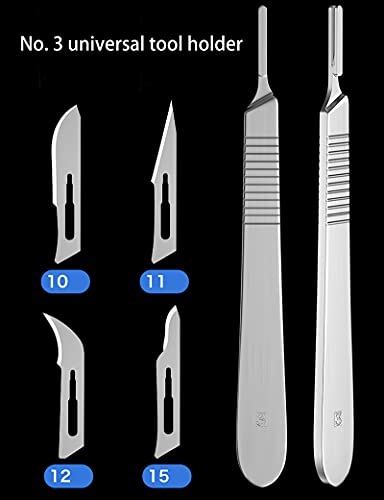 BMDHA BisturíS EstéRiles Desechables (10 Piezas) - TamañO 3/4 Cuchillas De Acero con Mango De Cuchillo Alto con Mango De Acero Inoxidable para Dermaplaning, Manualidades, PodologíA