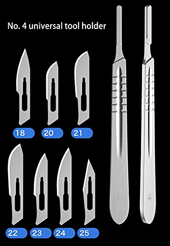 BMDHA BisturíS EstéRiles Desechables (10 Piezas) - TamañO 3/4 Cuchillas De Acero con Mango De Cuchillo Alto con Mango De Acero Inoxidable para Dermaplaning, Manualidades, PodologíA